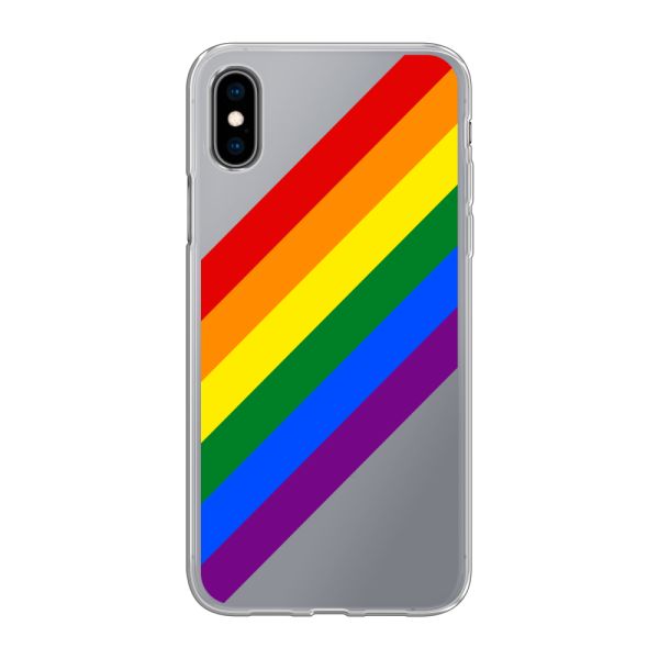 Funda iPhone X flexible transparente con arcoíris diagonal - rayas Pride