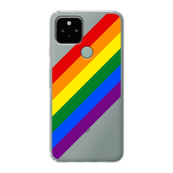 Coque Google Pixel 5 flexible transparente avec arc-en-ciel diagonal - rayures Pride