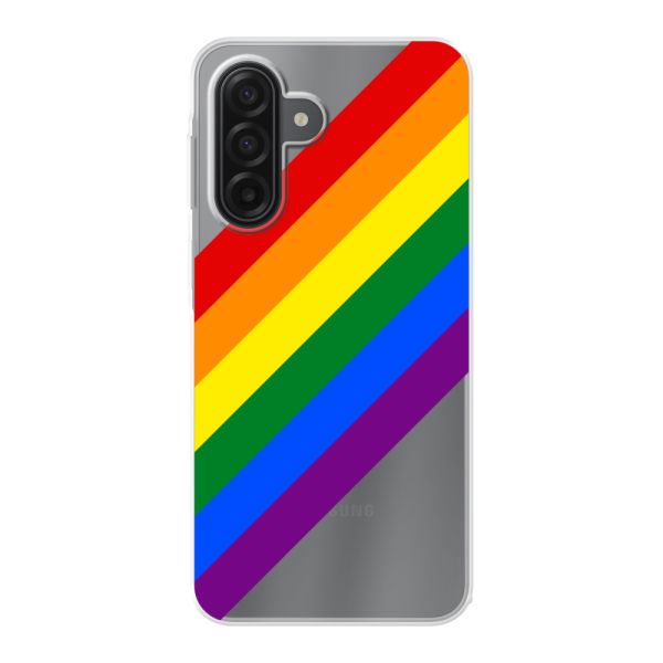 Funda Samsung Galaxy A17 4G flexible transparente con arcoíris diagonal - rayas Pride