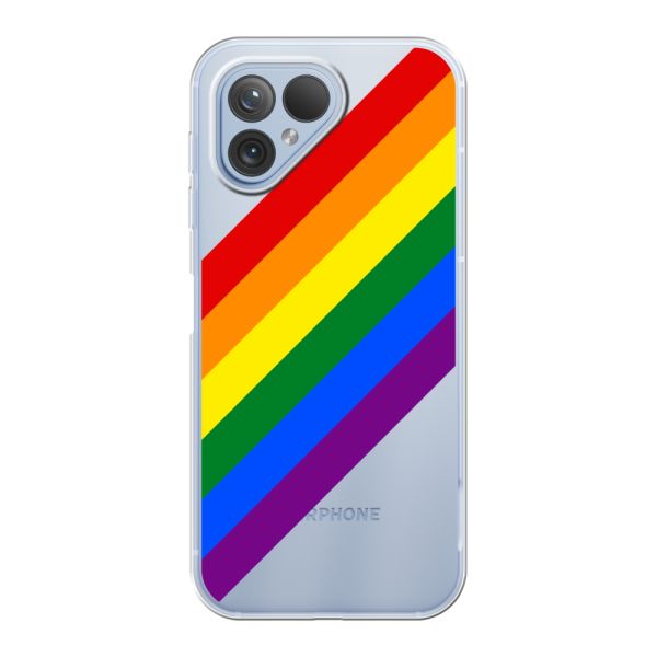 Funda Fairphone 5 flexible transparente con arcoíris diagonal - rayas Pride