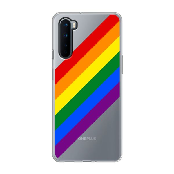 Coque OnePlus Nord flexible transparente avec arc-en-ciel diagonal - rayures Pride