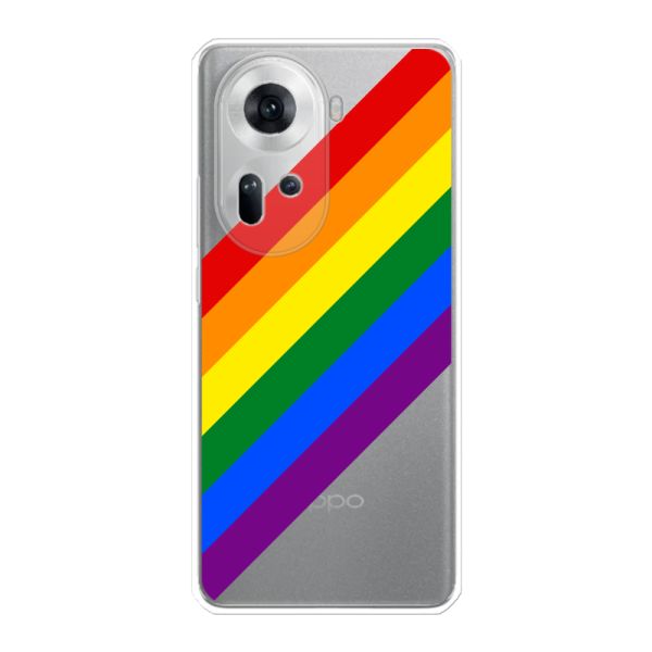 Funda Oppo Reno11 flexible transparente con arcoíris diagonal - rayas Pride