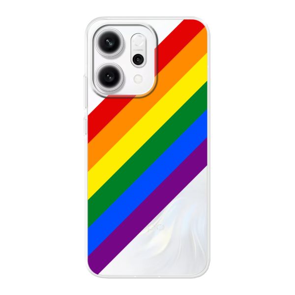Funda Oppo Reno14 Pro flexible transparente con arcoíris diagonal - rayas Pride