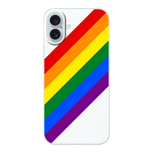 Funda iPhone 16 Plus flexible transparente con arcoíris diagonal - rayas Pride
