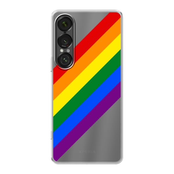 Funda Sony Xperia 1 VII flexible transparente con arcoíris diagonal - rayas Pride