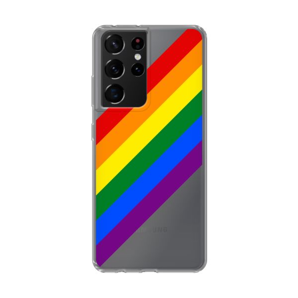 Coque Samsung Galaxy S21 Ultra 5G flexible transparente avec arc-en-ciel diagonal - rayures Pride