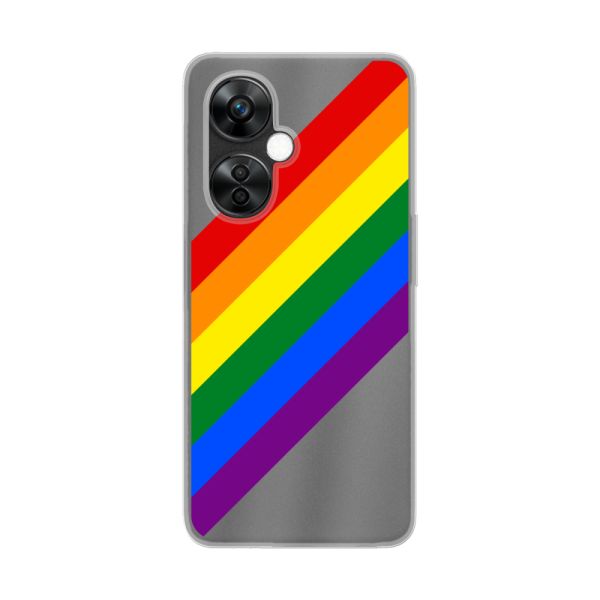 Funda OnePlus Nord CE 3 Lite flexible transparente con arcoíris diagonal - rayas Pride