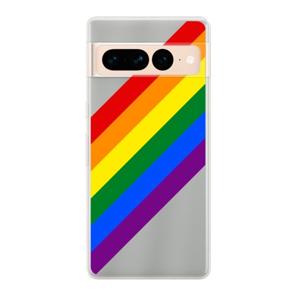 Funda Google Pixel 7 Pro flexible transparente con arcoíris diagonal - rayas Pride