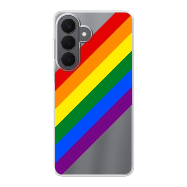Funda Samsung Galaxy S26 Plus flexible transparente con arcoíris diagonal - rayas Pride
