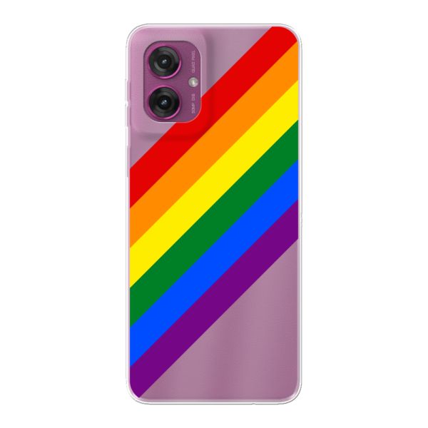 Funda Motorola Moto G55 flexible transparente con arcoíris diagonal - rayas Pride