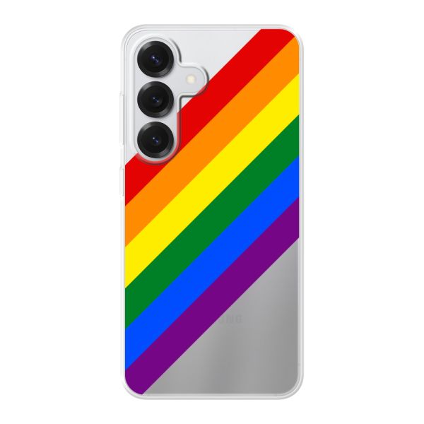 Funda Samsung Galaxy S25 flexible transparente con arcoíris diagonal - rayas Pride