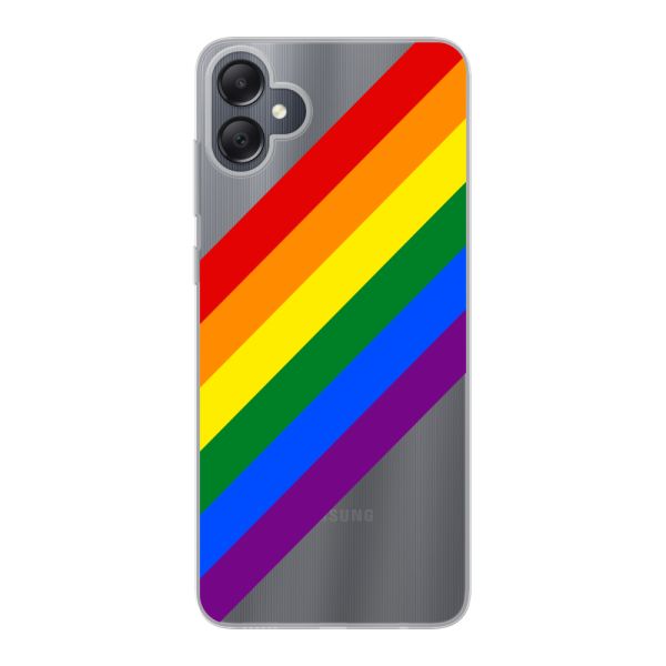 Funda Samsung Galaxy A05 flexible transparente con arcoíris diagonal - rayas Pride