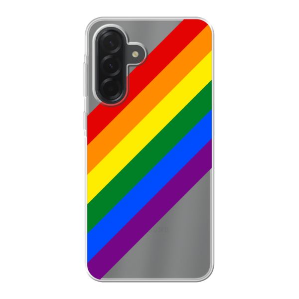Funda Samsung Galaxy A36 flexible transparente con arcoíris diagonal - rayas Pride