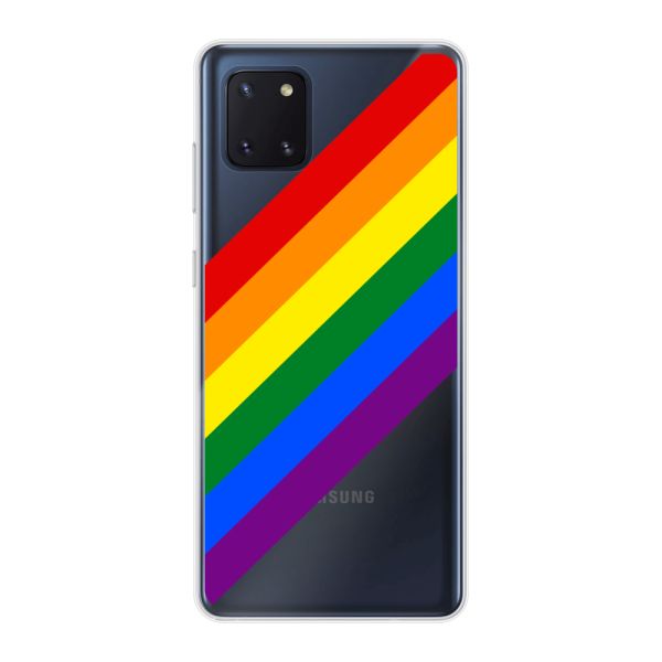 Funda Samsung Galaxy Note 10 Lite flexible transparente con arcoíris diagonal - rayas Pride
