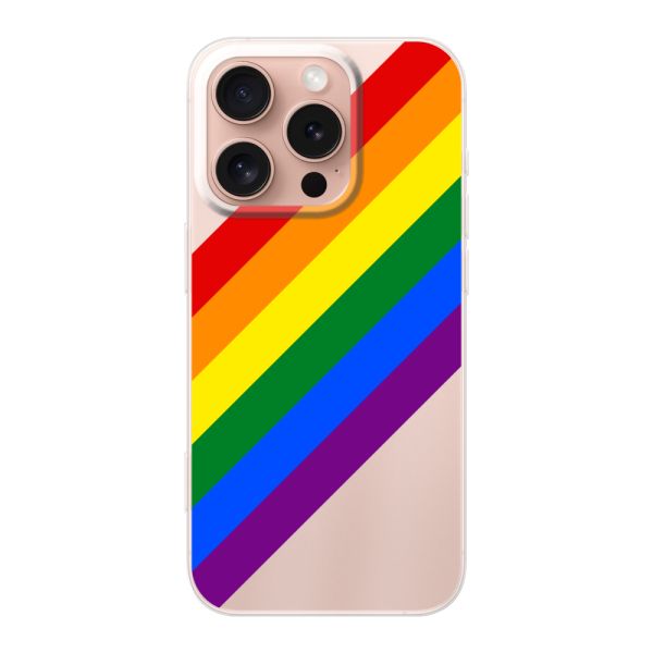 Funda iPhone 16 Pro flexible transparente con arcoíris diagonal - rayas Pride