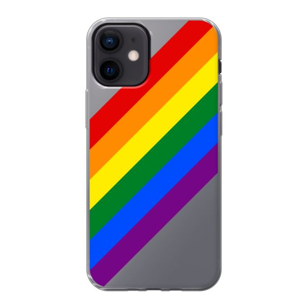 Funda iPhone 12 mini flexible transparente con arcoíris diagonal - rayas Pride