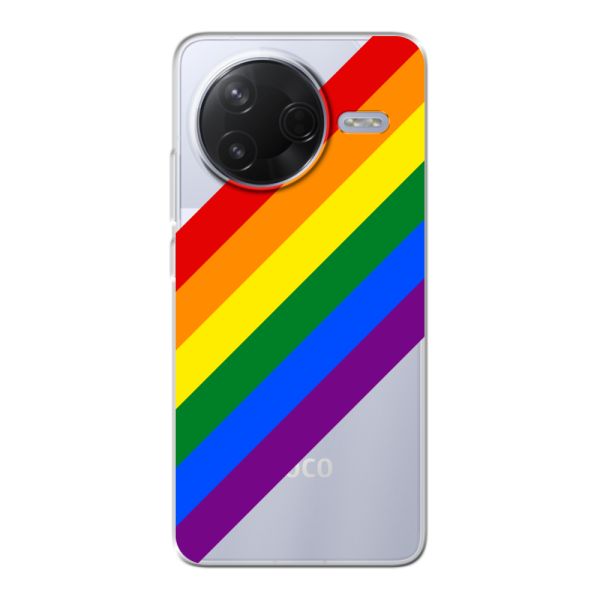 Funda Xiaomi Poco F7 Pro flexible transparente con arcoíris diagonal - rayas Pride