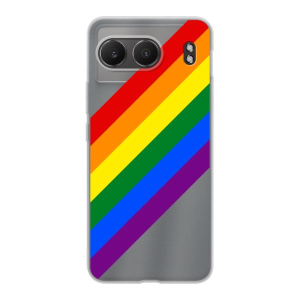 Funda OnePlus Nord 4 flexible transparente con arcoíris diagonal - rayas Pride