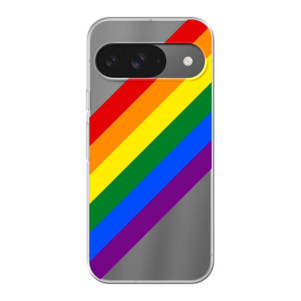 Funda Google Pixel 9 flexible transparente con arcoíris diagonal - rayas Pride