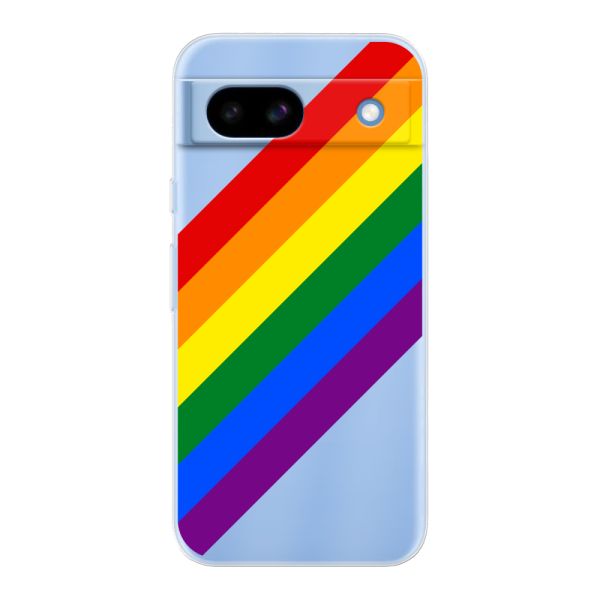 Funda Google Pixel 8a flexible transparente con arcoíris diagonal - rayas Pride