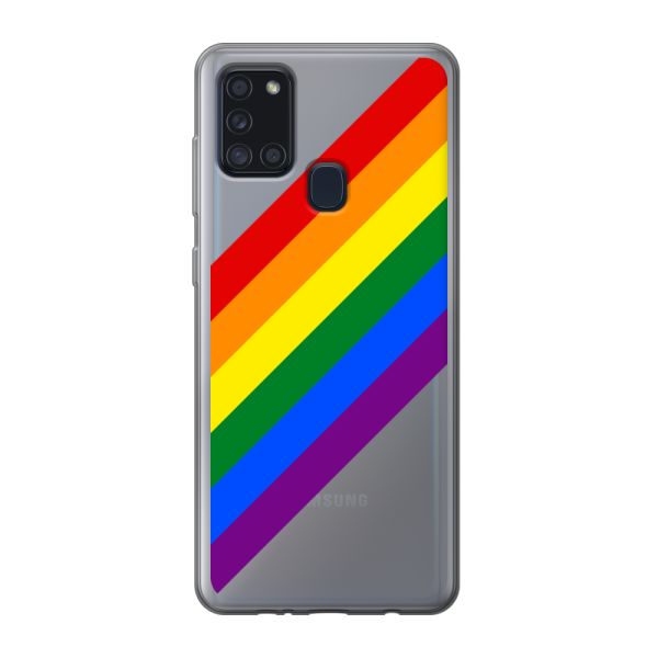 Coque Samsung Galaxy A21s flexible transparente avec arc-en-ciel diagonal - rayures Pride