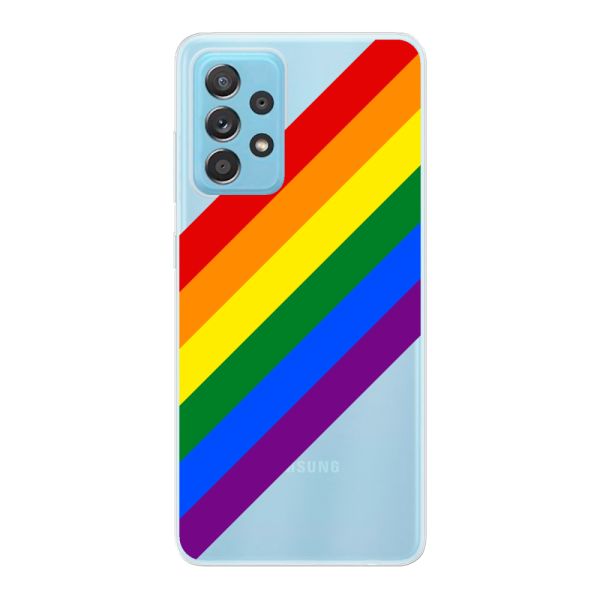 Funda Samsung Galaxy A73 5G flexible transparente con arcoíris diagonal - rayas Pride