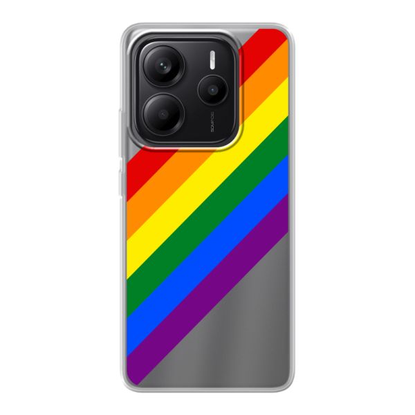 Funda Xiaomi Redmi Note 14 5G flexible transparente con arcoíris diagonal - rayas Pride