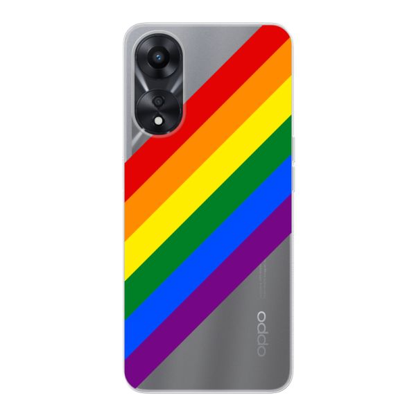 Coque Oppo A78 5G flexible transparente avec arc-en-ciel diagonal - rayures Pride