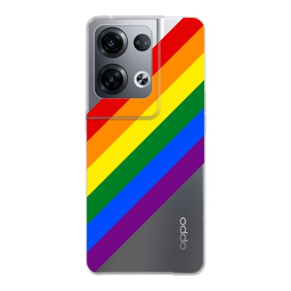 Funda Oppo Reno8 Pro flexible transparente con arcoíris diagonal - rayas Pride