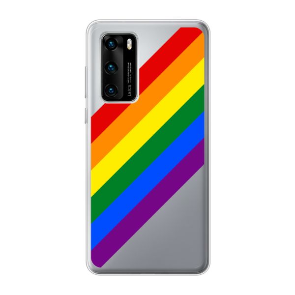 Coque Huawei P40 flexible transparente avec arc-en-ciel diagonal - rayures Pride