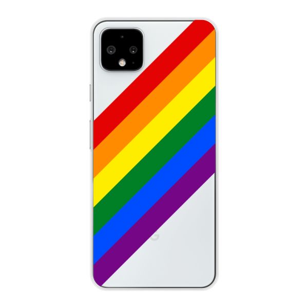 Transparente flexible Google Pixel 4 XL Hülle mit diagonalem Regenbogen - Pride-Streifen