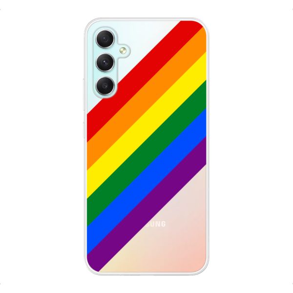 Funda Samsung Galaxy A34 flexible transparente con arcoíris diagonal - rayas Pride