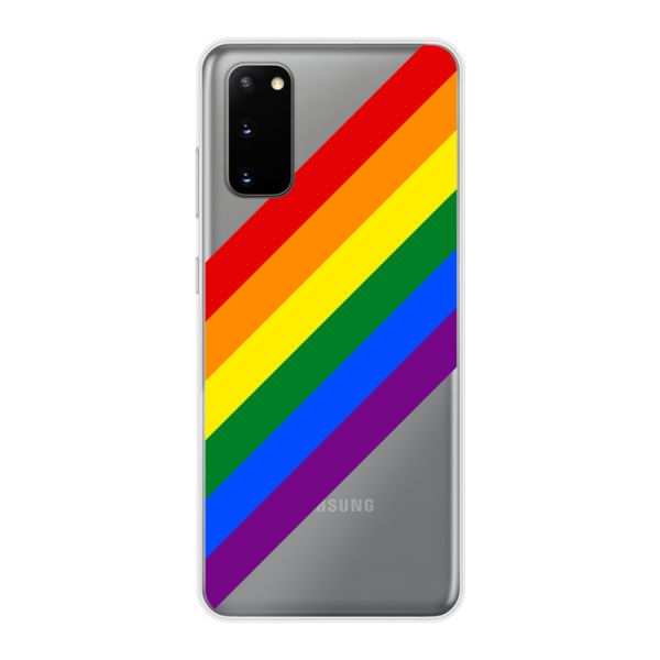 Funda Samsung Galaxy S20 flexible transparente con arcoíris diagonal - rayas Pride