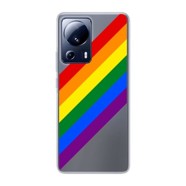 Funda Xiaomi 13 Lite flexible transparente con arcoíris diagonal - rayas Pride