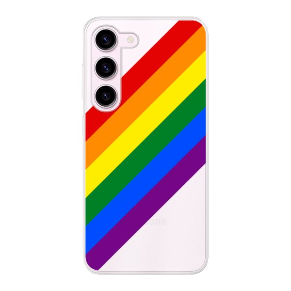 Funda Samsung Galaxy S23 flexible transparente con arcoíris diagonal - rayas Pride
