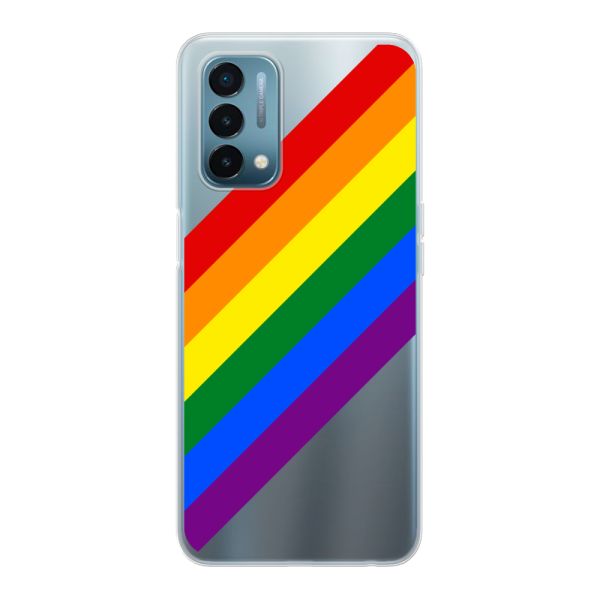 Funda OnePlus Nord N200 5G flexible transparente con arcoíris diagonal - rayas Pride