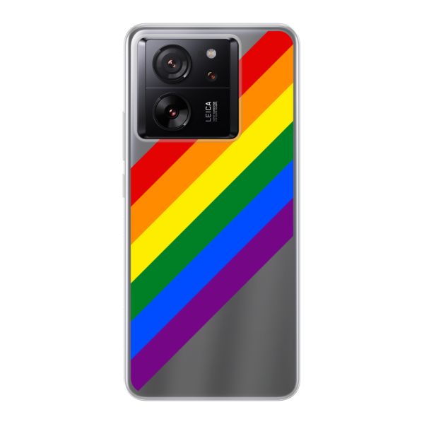 Funda Xiaomi 13T flexible transparente con arcoíris diagonal - rayas Pride