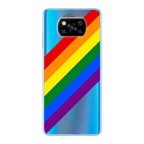 Funda Xiaomi Poco X3 Pro flexible transparente con arcoíris diagonal - rayas Pride