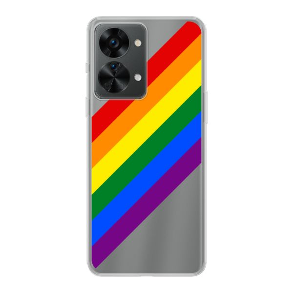 Funda OnePlus Nord 2T flexible transparente con arcoíris diagonal - rayas Pride