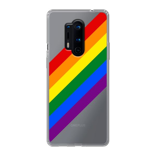 Funda OnePlus 8 Pro flexible transparente con arcoíris diagonal - rayas Pride
