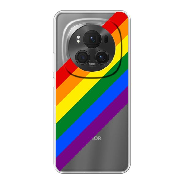 Transparant flexibel Honor Magic6 Pro hoesje met Diagonale Regenboog - Pride Strepen