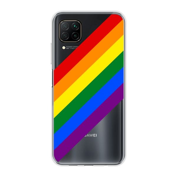 Funda Huawei P40 Lite flexible transparente con arcoíris diagonal - rayas Pride