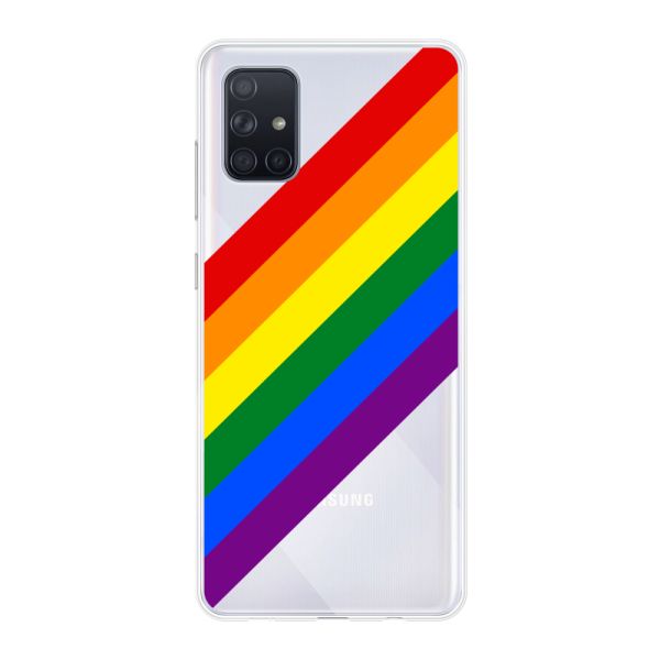 Funda Samsung Galaxy A71 4G flexible transparente con arcoíris diagonal - rayas Pride