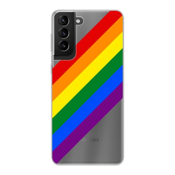 Funda Samsung Galaxy S21 5G flexible transparente con arcoíris diagonal - rayas Pride