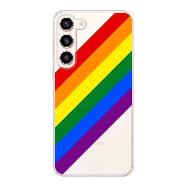 Funda Samsung Galaxy S23 Plus flexible transparente con arcoíris diagonal - rayas Pride