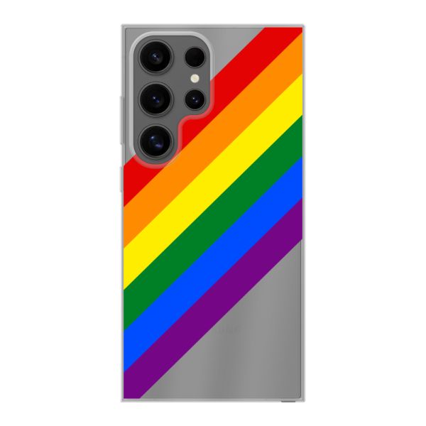 Funda Samsung Galaxy S24 Ultra flexible transparente con arcoíris diagonal - rayas Pride