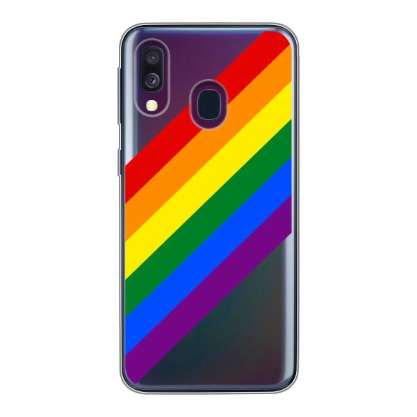 Funda Samsung Galaxy A40 flexible transparente con arcoíris diagonal - rayas Pride