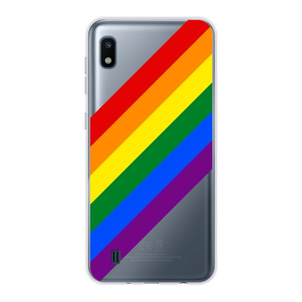 Funda Samsung Galaxy A10 flexible transparente con arcoíris diagonal - rayas Pride