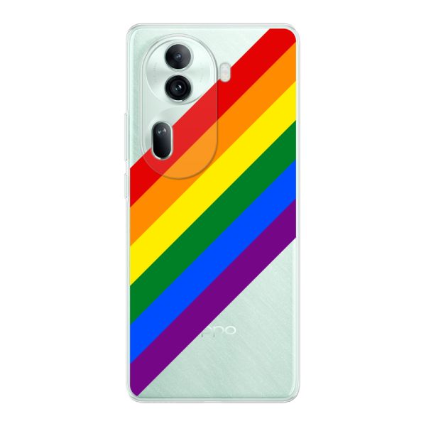 Funda Oppo Reno 11 Pro flexible transparente con arcoíris diagonal - rayas Pride