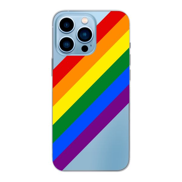 Funda iPhone 13 Pro flexible transparente con arcoíris diagonal - rayas Pride